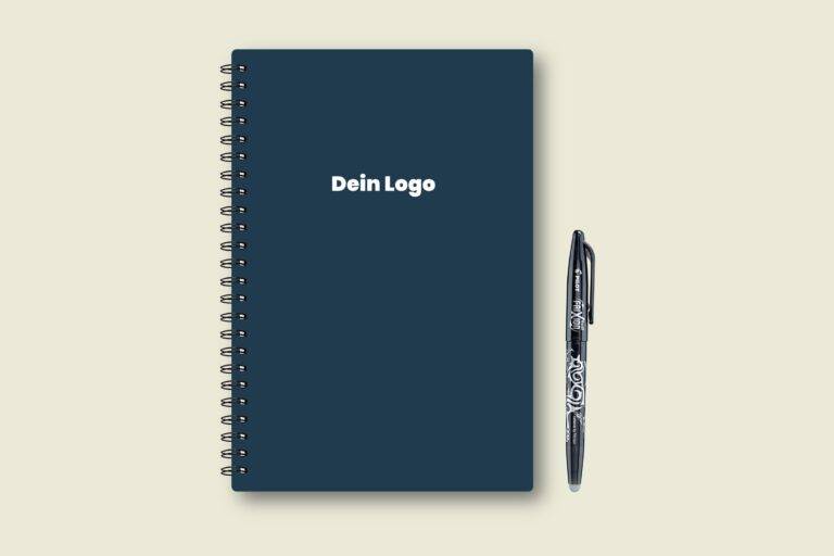 Individualisierbares Notizbuch (mit Stift).